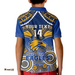 Personalised West Coast Football Kid Polo Shirt Eagles Aboriginal Mix Polynesian Pattern