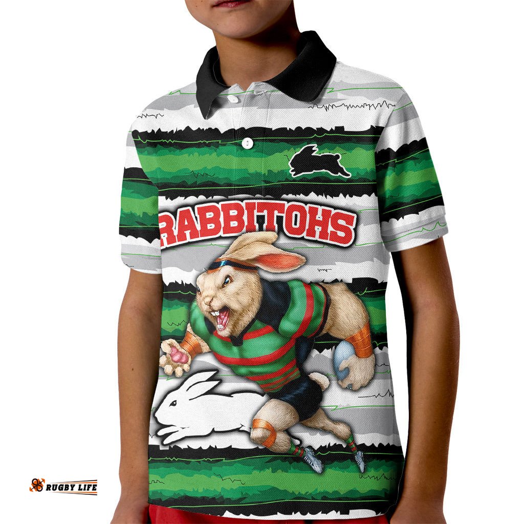 Custom Rabbitohs Mascot Rugby Kid Polo Shirt The Souths Go Champions