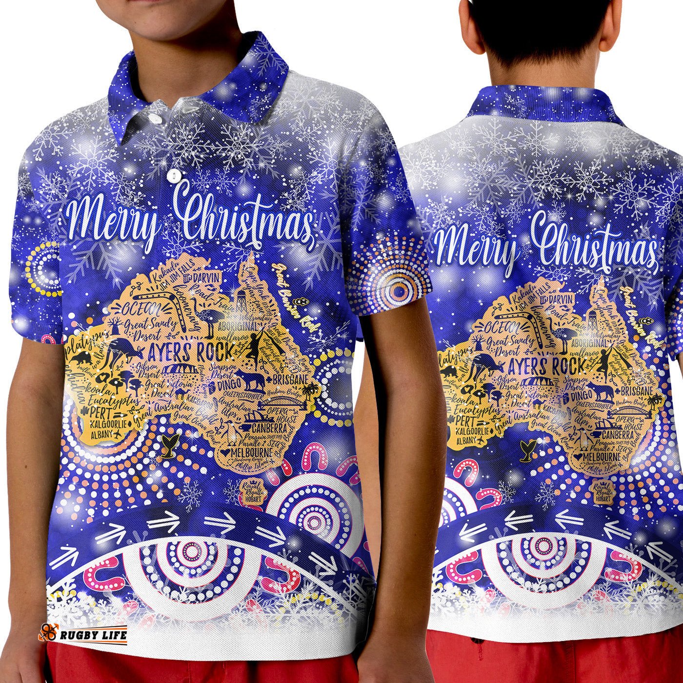 Australia Map Christmas Polo Shirt KID Original Style - Blue