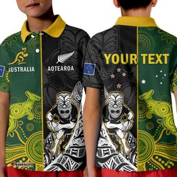 Custom Personalised Australia Rugby Mix Aotearoa Rugby Polo Shirt KID Wallabies All Black Special Version