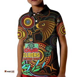 Hawks Football Aboriginal Art Kid Polo Shirt NAIDOC Indigenous Tribal