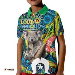 Personalised Vivid Minimal Koala Kid Polo Shirt NAIDOC 2024 Aboriginal Art Style No2