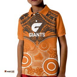 Giants Football Kid Polo Shirt GWS Aboriginal Mix Polynesian Pattern