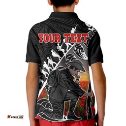 Custom Personalised Aotearoa ANZAC Day Kid Polo Shirt Maori Fern With Poppy Vibe