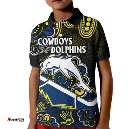 Custom Text And Number NRL Combine Dolphins and Cowboys Kid Polo Shirt Aboriginal