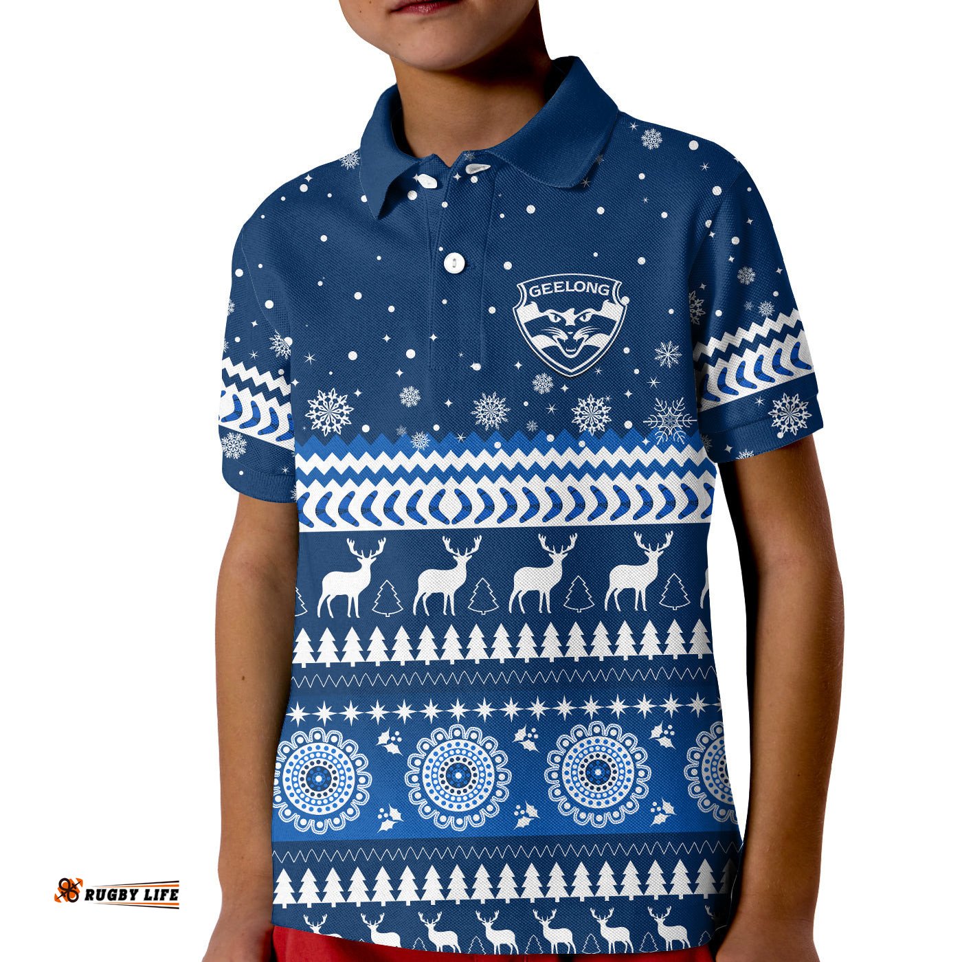 Cats Christmas Polo Shirt KID Indigenous Geelong Football