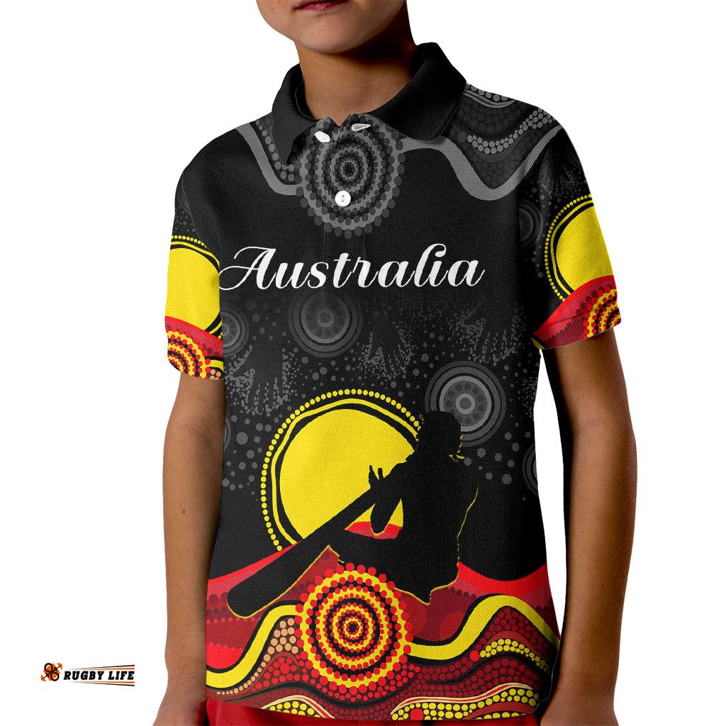 Custom Personalised Australian Indigenous Kid Polo Shirt Didgeridoo Man Circle Aboriginal Art