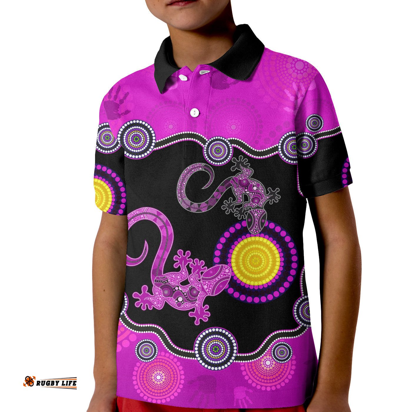 Aboriginal Lizard Polo Shirt KID Attracted Australia Version Purple