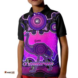 Personalised Australia Aquarius Emu Zodiac Kid Polo Shirt Auz Astrology Aboriginal - Magenta