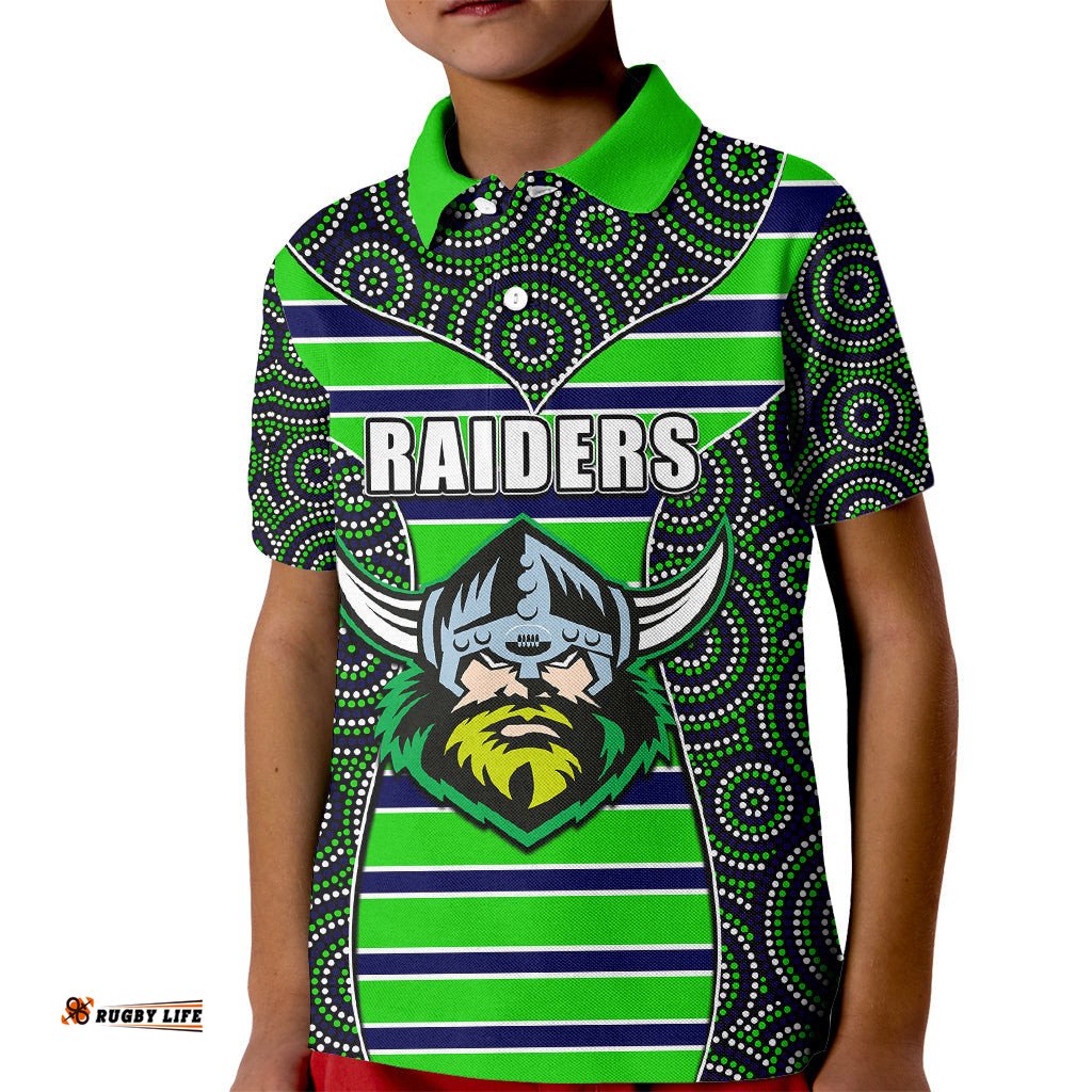 NRL - Raiders Kid Polo Shirt Mix Dot Aboriginal