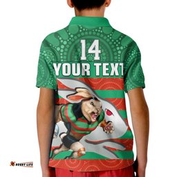 Custom Text And Number Rabbitohs Rugby Polo Shirt KID Aboriginal Dot Painting Glory Glory Sporty Style