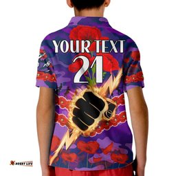 Custom Text And Number Storm Rugby ANZAC Kid Polo Shirt Lest We Forget