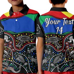 Custom Text and Number NAIDOC Week Polo Shirt KID National Aborigines And Torres Strait Islander Animals Aboriginal Art