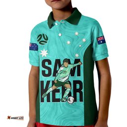 Custom Australia Soccer Kid Polo Shirt Sam Kerr Matildas ProudWorld Cup Turquoise