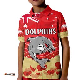 Custom Text and Number Dolphins Rugby Polo Shirt KID ANZAC Day Lest We Forget