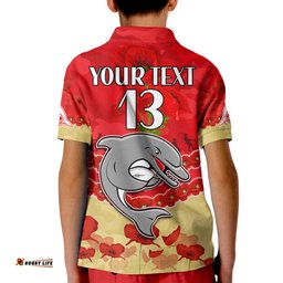 Custom Text and Number Dolphins Rugby Polo Shirt KID ANZAC Day Lest We Forget