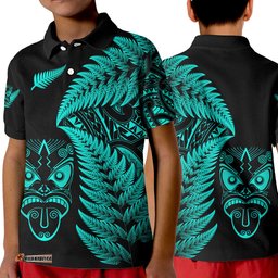New Zealand Haka Rugby Maori Polo Shirt KID Silver Fern Vibes - Turquoise