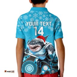 Custom Sharks Rugby Christmas Kid Polo Shirt Merry XmasMix Aboriginal Art