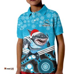 Custom Sharks Rugby Christmas Kid Polo Shirt Merry XmasMix Aboriginal Art
