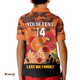 Custom Giants Football ANZAC Kid Polo Shirt Gallipoli Camouflage With Poppies