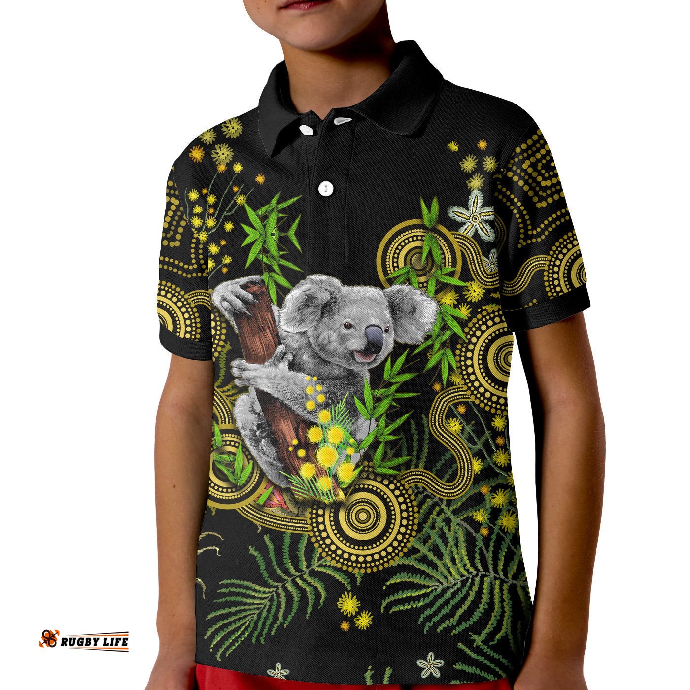 Golden Wattle Polo Shirt KID Australia Acacia Pycnantha Mix Aboriginal