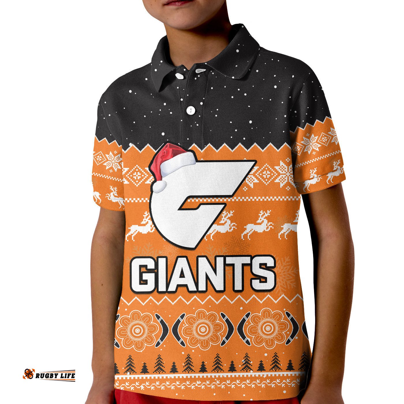 Custom Personalised Greater Western Sydney Football Polo Shirt KID Giants Aboriginal Merry Christmas