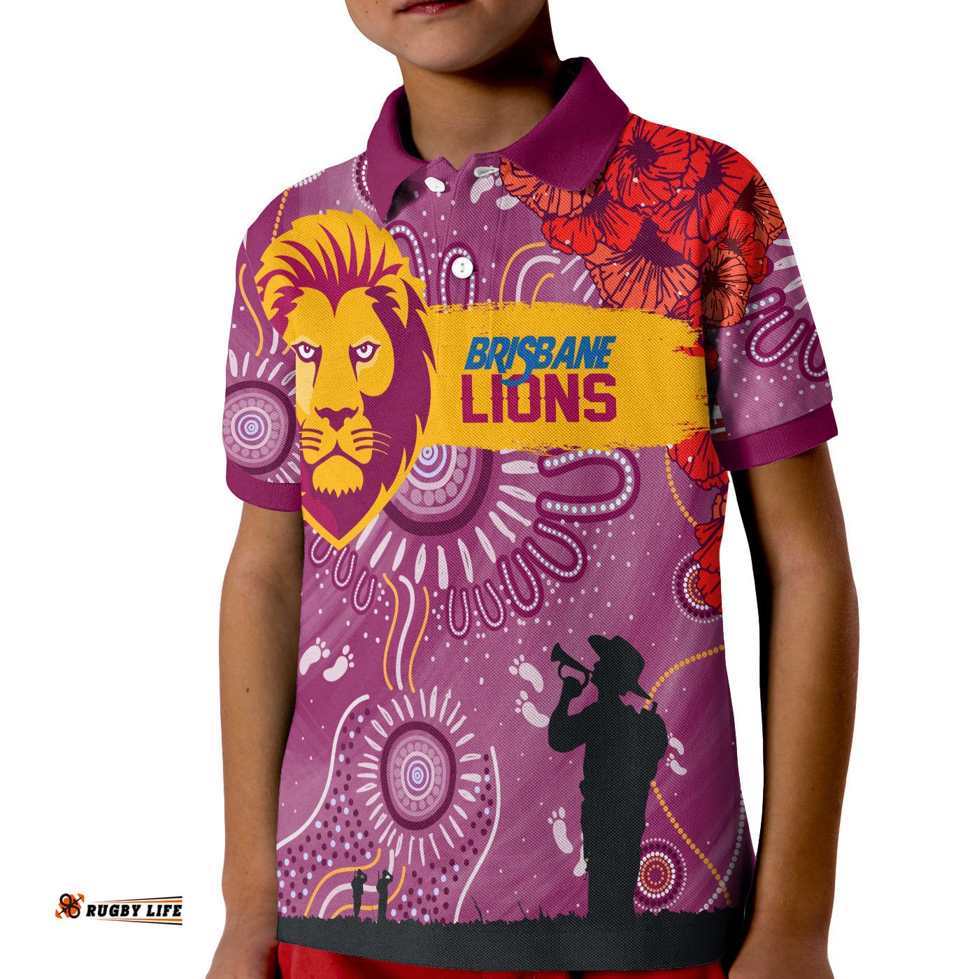 Custom Personalised Brisbane Lions Indigenous Anzac Day KID Polo Shirt We Will Remember