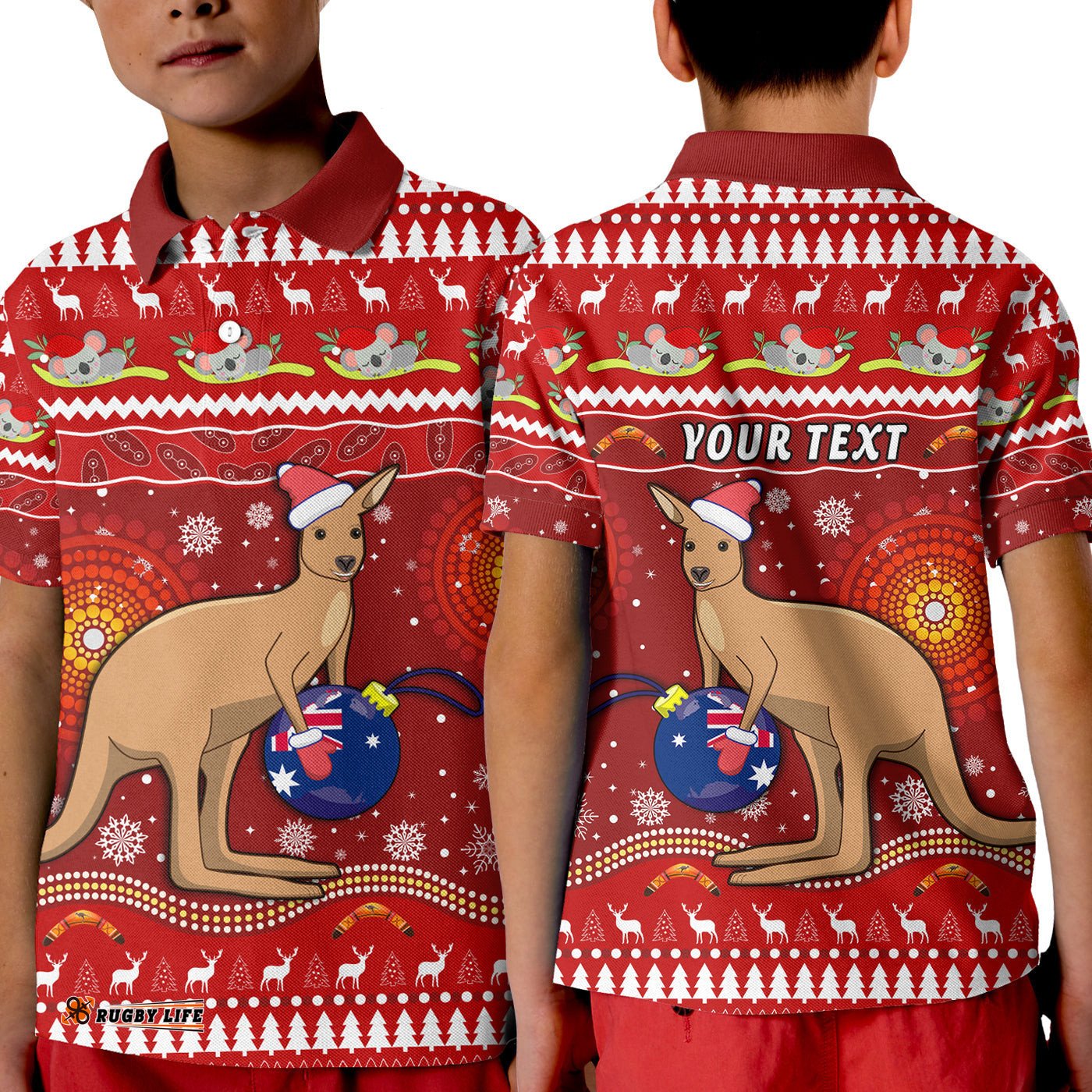 Custom Personalised Australia Christmas Polo Shirt KID Aboriginal Kangaroo