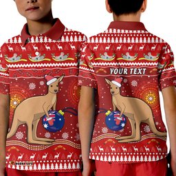 Custom Personalised Australia Christmas Polo Shirt KID Aboriginal Kangaroo