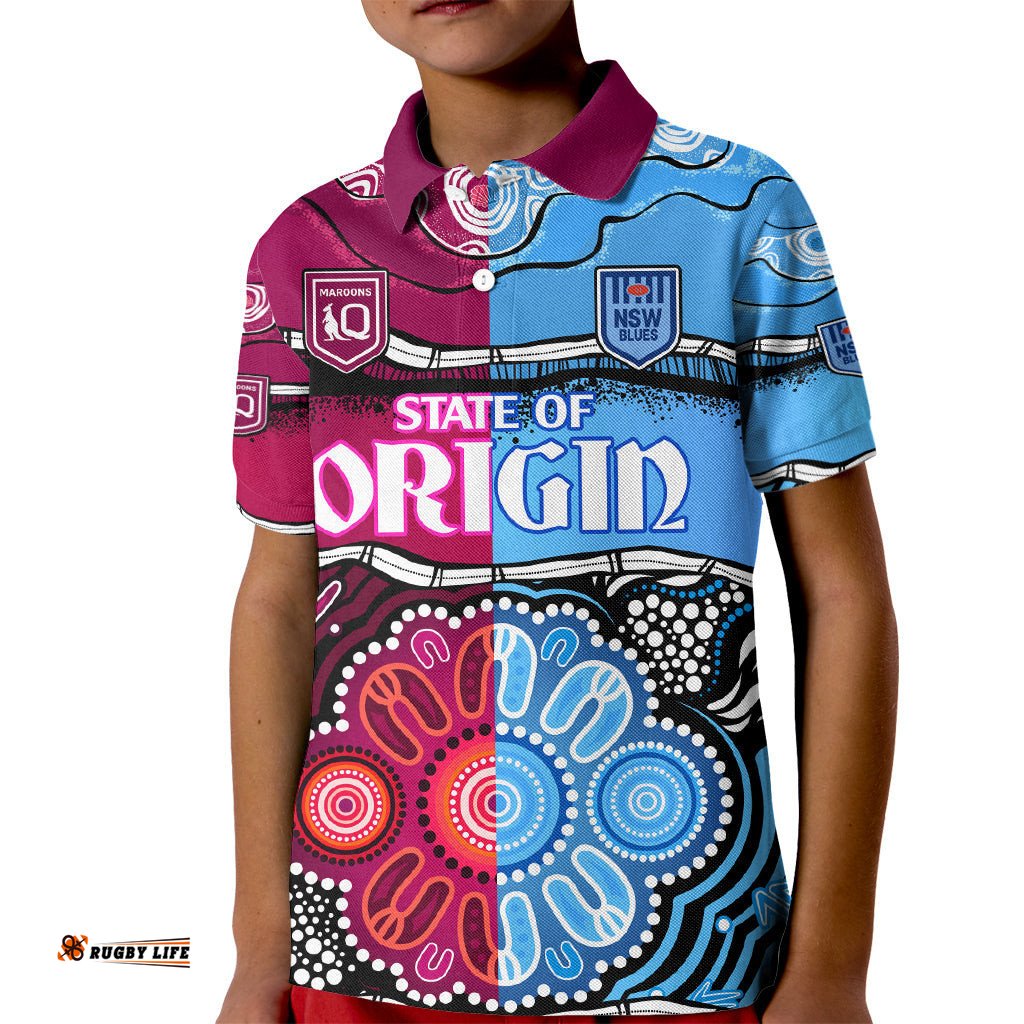 Custom Text And Number NSW Combine QLD State of Origin Kid Polo Shirt New South Wales and Queensland Aboriginal