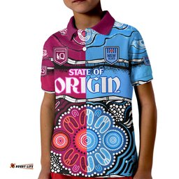 Custom Text And Number NSW Combine QLD State of Origin Kid Polo Shirt New South Wales and Queensland Aboriginal
