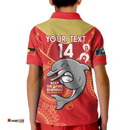 Custom NRL Dolphins NAIDOC Week Kid Polo Shirt Keep The Fire Burning Indigenous Art
