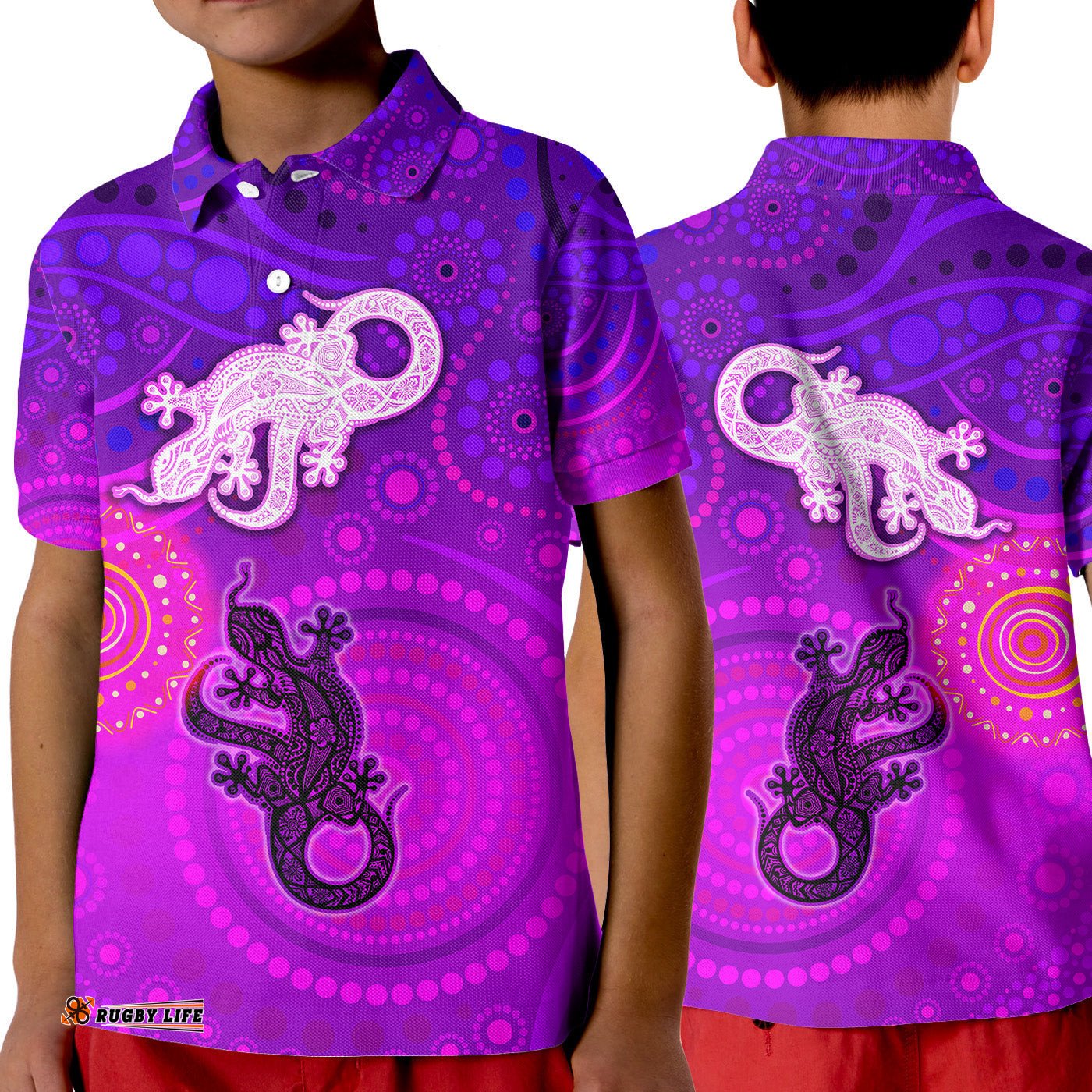Aboriginal Art Lizards Polo Shirt KID Indigenous Unique Vibes