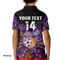Custom Text And Number Perth Glory Football Polo Shirt KID Aboriginal Art