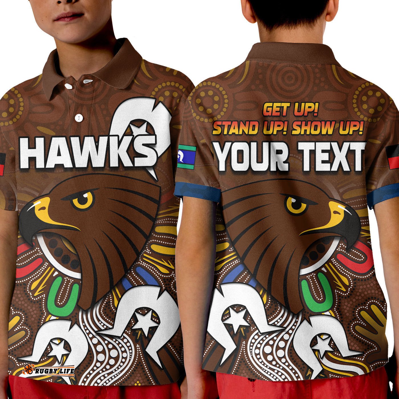 Custom Personalised Hawks NAIDOC Week Polo Shirt KID Hawthorn Football Aboriginal