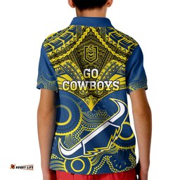 Cowboys Rugby Kid Polo Shirt Aboriginal Mix Polynesian Pattern