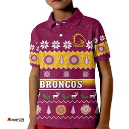 Broncos Christmas Polo Shirt KID Brisbane Aboriginal Art Merry Xmas