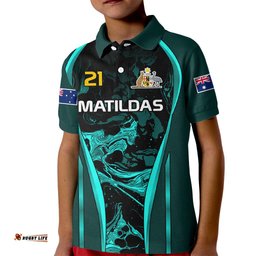 Custom Matildas Australia Soccer Kid Polo Shirt Liquid Marble Texture Vibe
