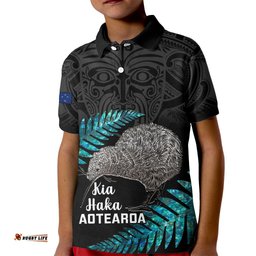 Custom New Zealand Silver Fern Rugby Kid Polo Shirt PacificKia Haka Kiwis With Maori Ta Moko