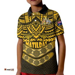 Custom Matildas Soccer Kid Polo Shirt Polynesian and Aboriginal Gold Vibe