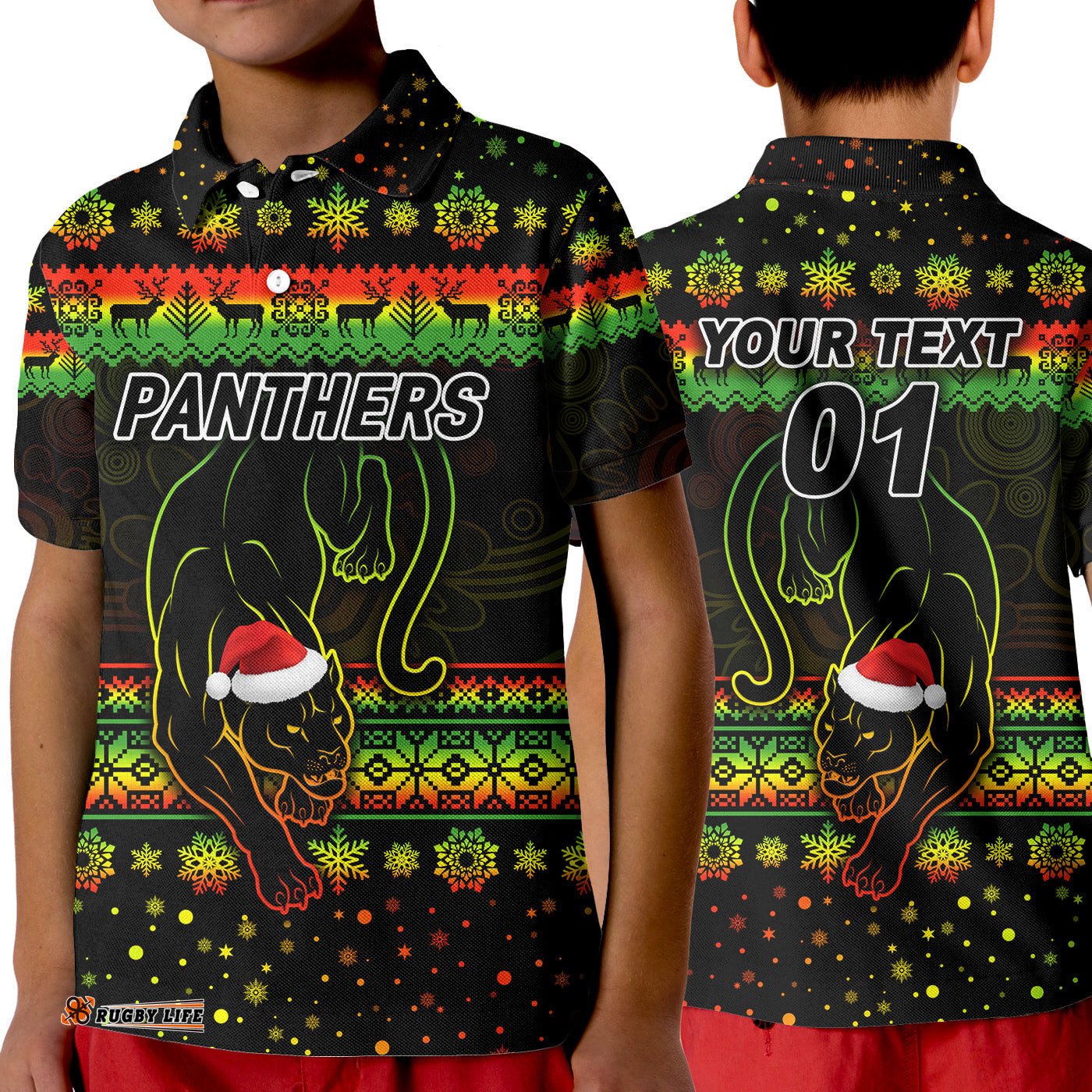 Custom Personalised Penrith Panthers Polo Shirt KID Christmas Simple Style