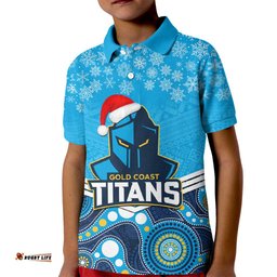 Custom Titans Rugby Christmas Kid Polo Shirt Merry XmasMix Aboriginal Art