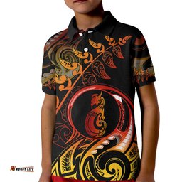 New Zealand Kid Polo Shirt Aotearoa Manaia Maori Fern Tattoo Arty