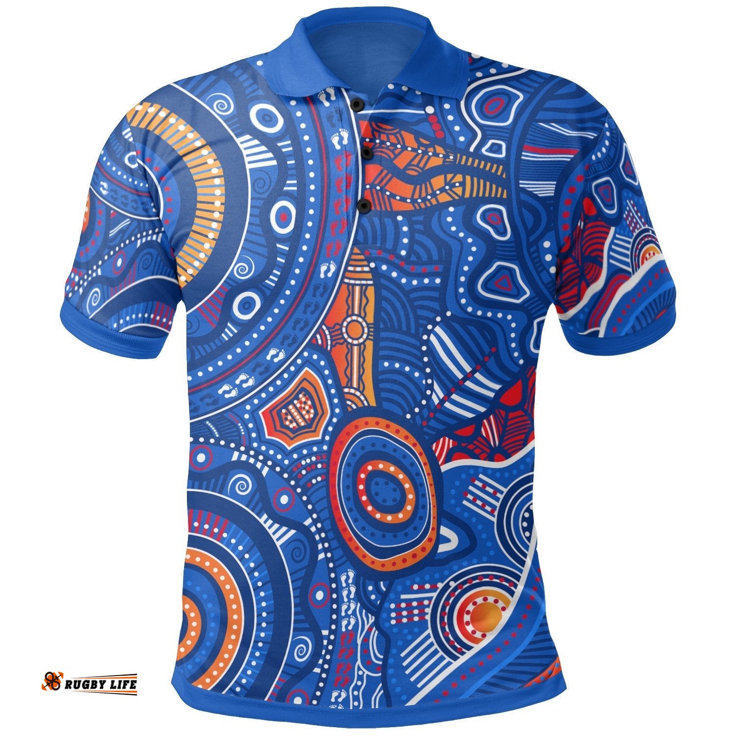Kid Aboriginal Polo Shirt - Indigenous Footprint Patterns Blue Color