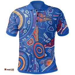 Kid Aboriginal Polo Shirt - Indigenous Footprint Patterns Blue Color