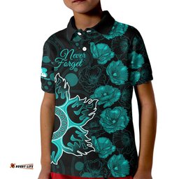Heat Cricket Never Forget Custom Kid Polo Shirt ANZAC Day with Poppy Aboriginal