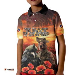 Kangaroo and Kiwi Soldier ANZAC Kid Polo Shirt The Last War Memorial