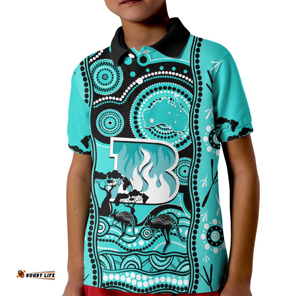 Custom Brisbane Heat Cricket Kid Polo Shirt Happy Australia Day Aboriginal Art