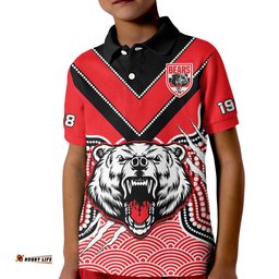 Custom Text And Number North Sydney Rugby Polo Shirt KID Bears 1908 Indigenous Pattern