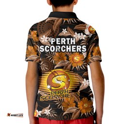 Perth Scorchers Cricket Polo Shirt KID Aboriginal Art Mix Tropical Flowers